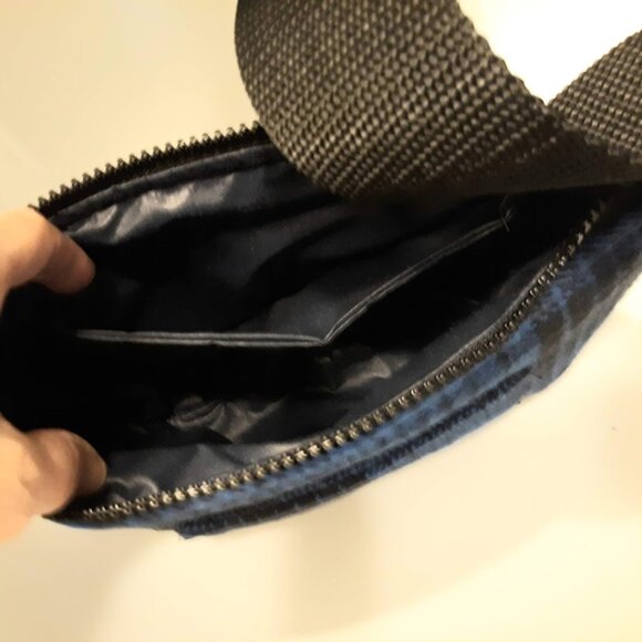 New Classic Plaid Wool Top handle Purse Shoulder bag Blue Black Faux leathertrim - Picture 10 of 10